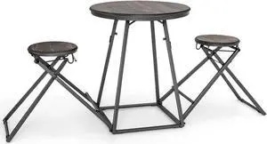 SlickBlue 3 Pieces Dining Table Set with 2 Foldable Stools for Small Space-Gray