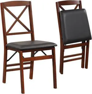 SlickBlue Set of 2 Folding Dining Chairs with 400 LBS Capacity-Brown