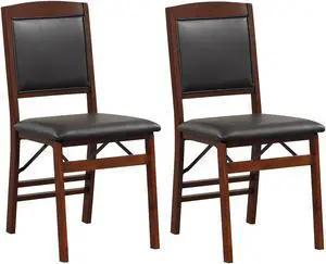 SlickBlue Set of 2 Folding Dining Chairs with Padded Seat and High Backrest-Brown
