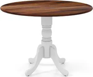 SlickBlue Wooden Dining Table with Round Tabletop and Curved Trestle Legs