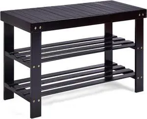 SlickBlue 3-Tier Bamboo Shoe Bench Holds up to 6 Pairs for Entry