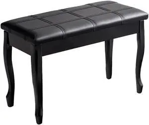 SlickBlue Solid Wood PU Leather Piano Bench with Storage-Black