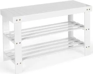 SlickBlue 3-Tier Bamboo Shoe Bench Holds up to 6 Pairs for Entry