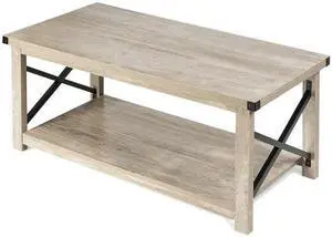 SlickBlue Rustic Accent Coffee Table Metal X Shaped Side Cocktail Table with Storage Shelf