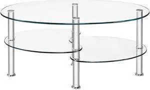 SlickBlue Tempered Glass Oval Side Coffee Table-Transparent