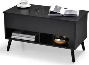 SlickBlue 31.5 Inch Lift Top Coffee Table with Hidden Compartment and 2 Storage Shelves