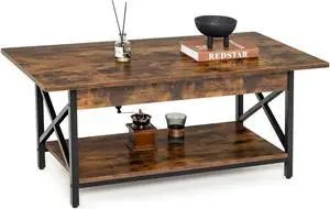 SlickBlue 2-Tier Industrial Rectangular Coffee Table with Storage Shelf
