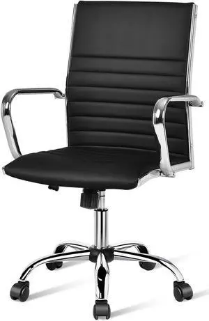 SlickBlue High Back Ribbed Office Chair with Armrests-Black