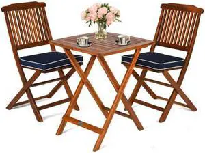 SlickBlue 3 Pcs Patio Bistro Set Wood Folding Table Set Garden Yard