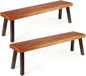 SlickBlue Set of 2 Patio Acacia Wood Dining Benches