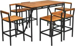 SlickBlue 7 Pieces Acacia Wood Patio Rattan Bar Set with Umbrella Hole