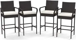 SlickBlue 4 Pieces Outdoor PE Rattan Cushioned Bar stool Set with Armrests-Set of 4