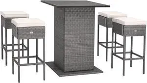SlickBlue 5 Pieces Outdoor Wicker Bar Table Set with Hidden Storage Shelves-White