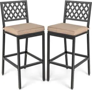SlickBlue Set of 2 Patio Bar Chairs with Detachable Cushion and Footrest-Argyle Pattern