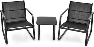 SlickBlue 3 Pieces Patio Bistro Furniture Set with Glass Top Table Garden Deck-Black