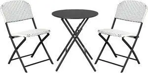 SlickBlue 3 Pieces Patio Rattan Bistro Set with Round Dining Table and 2 Chairs