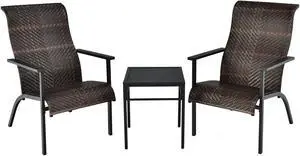 SlickBlue 3 Pieces Patio Rattan Bistro Set with High Backrest and Armrest