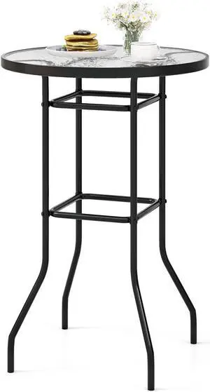SlickBlue 38 Inch Patio Bar Table with Tempered Glass Tabletop
