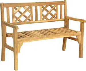 SlickBlue Patio Foldable Bench with Curved Backrest and Armrest