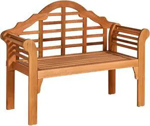 SlickBlue 49 Inch Eucalyptus Wood Outdoor Folding Bench with Backrest Armrest for Patio Garden