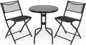SlickBlue 3 Pieces Folding Bistro Table Chairs Set for Indoor and Outdoor