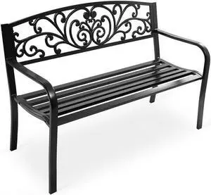 SlickBlue 50 Inch Patio Park Steel Frame Cast Iron Backrest Bench Porch Chair