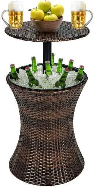 SlickBlue Height Adjustable Patio Rattan Cooler Bar Table-Black