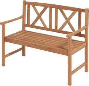 SlickBlue 2-Person Wood Outdoor Bench with Cozy Armrest and Backrest