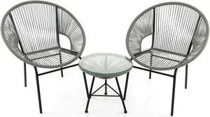 SlickBlue 3 Pieces Patio Acapulco Furniture Bistro Set with Glass Table