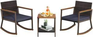 SlickBlue 3 Pieces Rattan Rocking Bistro Set with Coffee Table and Cushions