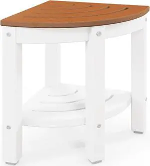 SlickBlue Heavy Duty Corner Shower Bench Stool with Storage Shelf for Shaving Legs