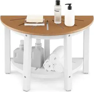 SlickBlue Waterproof HDPE Shower Bench with Semicircular Seat and Storage Shelf