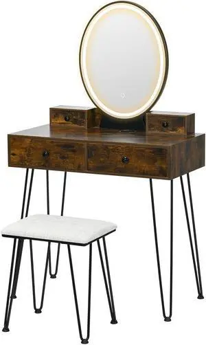 SlickBlue Vanity Table Set with 3-Color Lighted Dimmable Mirror
