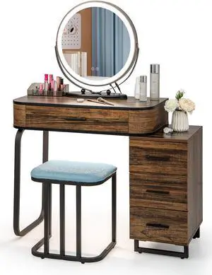 SlickBlue Vanity Table Set with 3-Color Lighted Mirror and Charging Station