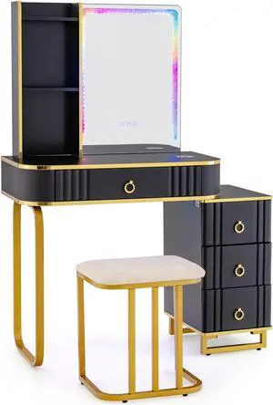 SlickBlue Vanity Table Set with RGB LED Lights and Wireless Charging Station