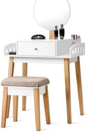 SlickBlue Wooden Makeup Dressing Mirror Table Set with Drawer