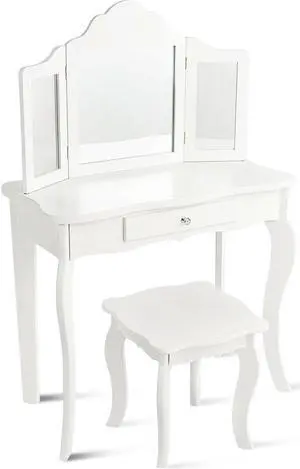 SlickBlue Kids Makeup Dressing Mirror Vanity Table Stool Set