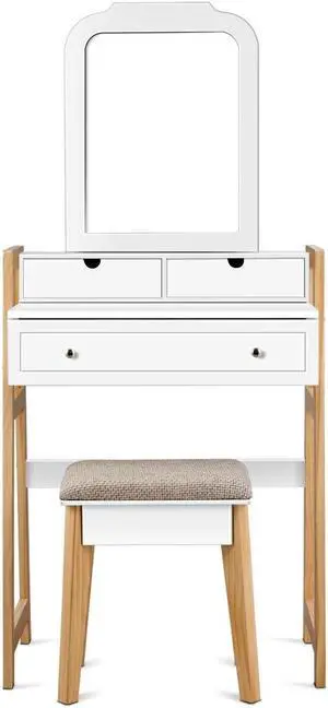 SlickBlue Vanity Table Set with Cushioned Stool and Large Mirror
