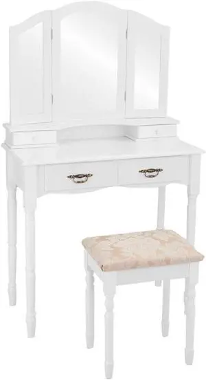 SlickBlue Simple Vanity Set with Tri-Folding Mirror Drawers and Storage Shelf