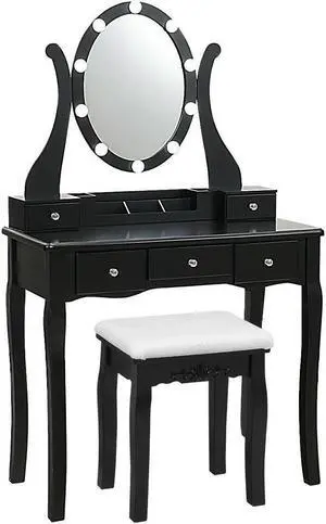SlickBlue 10 Dimmable Lights Vanity Table Set with Lighted Mirror and Cushioned Stool