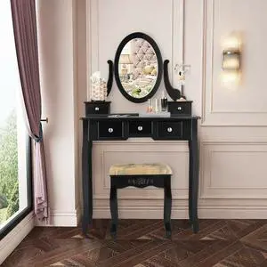 SlickBlue Vanity Make Up Table Set Dressing Table Set with 5 Drawers
