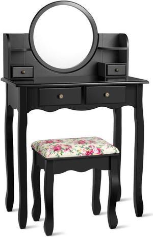 SlickBlue Makeup Vanity Table Set Girls Dressing Table with Drawers Oval Mirror