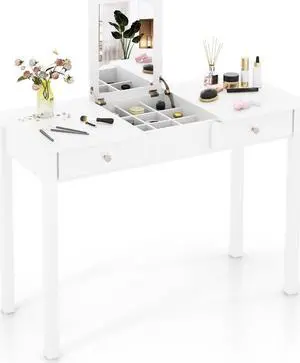 SlickBlue Vanity Desk Makeup Dressing Table with Flip Top Mirror and Drawers-White