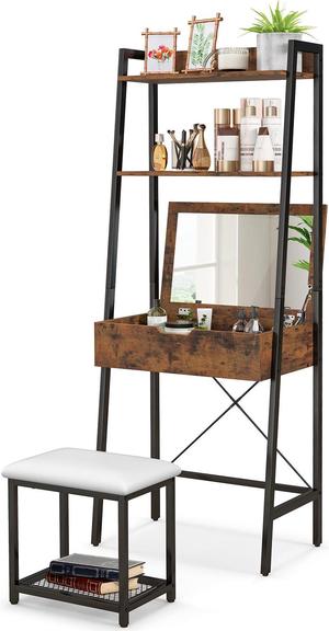 SlickBlue Ladder Vanity Desk Set with Flip Top Mirror and Cushioned Stool