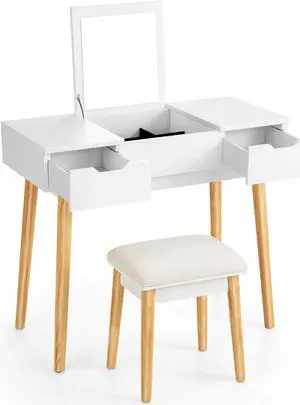 SlickBlue Makeup Vanity Table Set with Flip Top Mirror and 2 Drawers