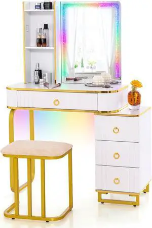SlickBlue Vanity Table Set with RGB LED Lights and Wireless Charging Station