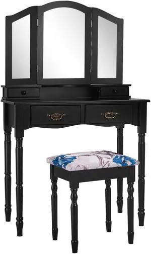 SlickBlue Simple Vanity Set with Tri-Folding Mirror Drawers and Storage Shelf