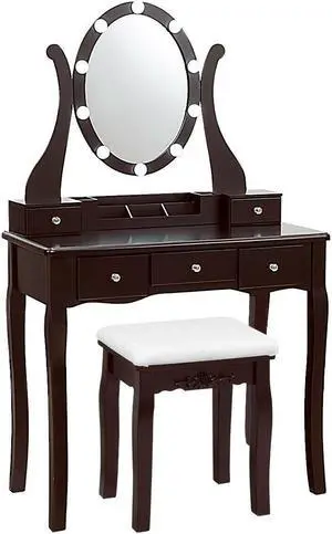 SlickBlue 10 Dimmable Lights Vanity Table Set with Lighted Mirror and Cushioned Stool
