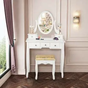SlickBlue Vanity Make Up Table Set Dressing Table Set with 5 Drawers