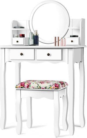 SlickBlue Makeup Vanity Table Set Girls Dressing Table with Drawers Oval Mirror